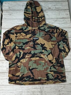 Timberland Camo Corduroy Pull Over Hoodie Men Size Large